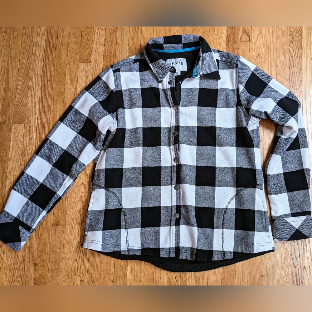 Orvis fleece-lined plaid sz M snap front shacket